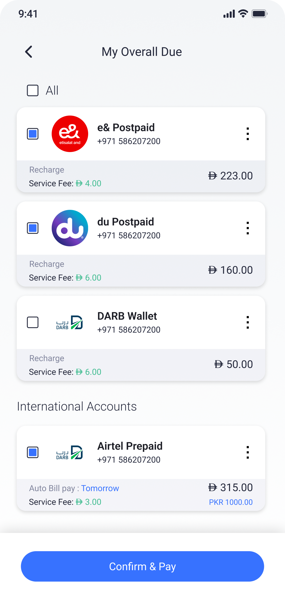 Bills selected for payment